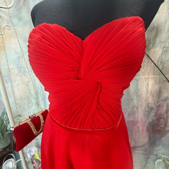 NEW๐Fiesta Fire Red Strapless Mini Cocktail - Party Chiffon Dress w/ Lace-Up - Picture 8 of 16